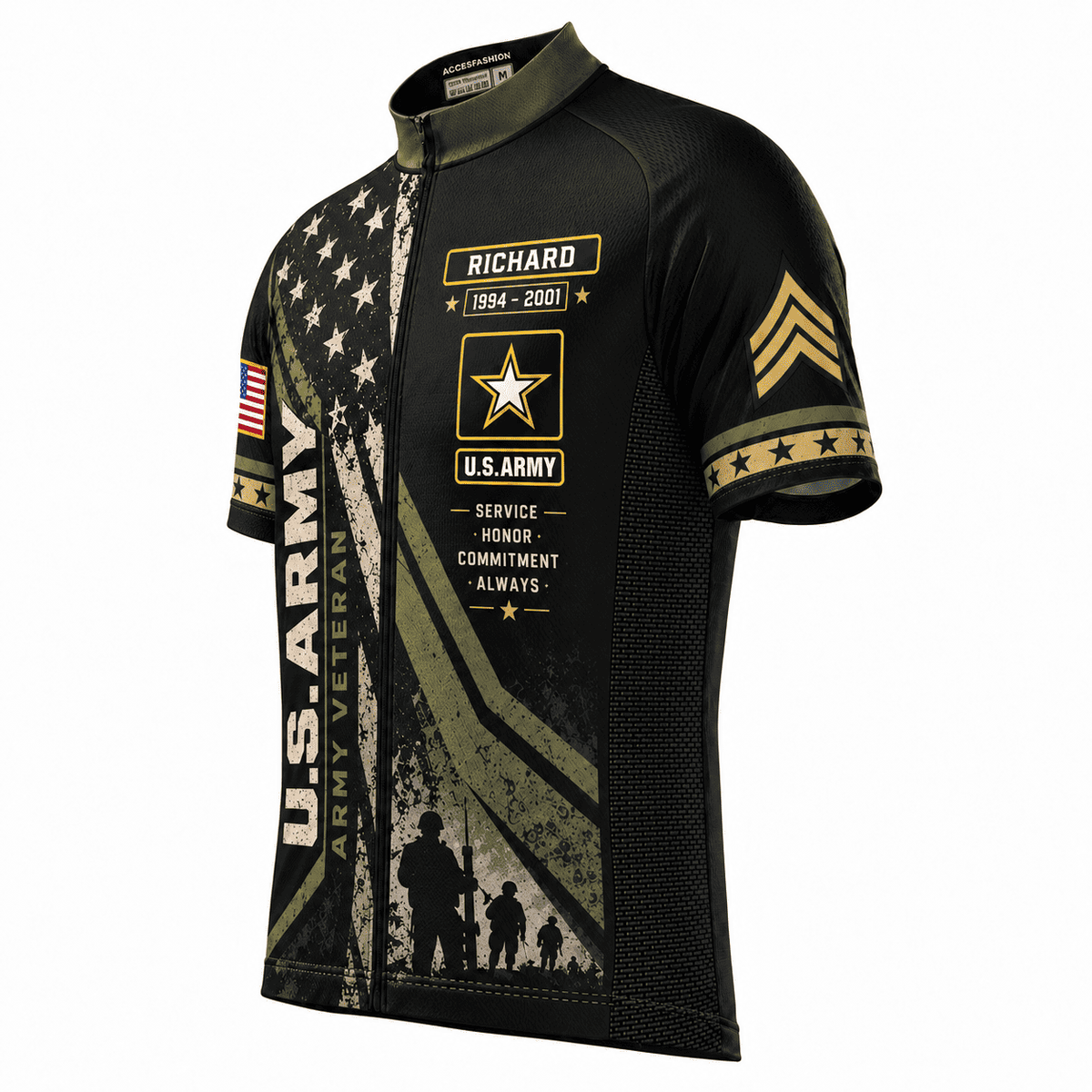 Personalized U.S. Army Veteran Cycling Kit – Custom Rank, Name & Years of Service