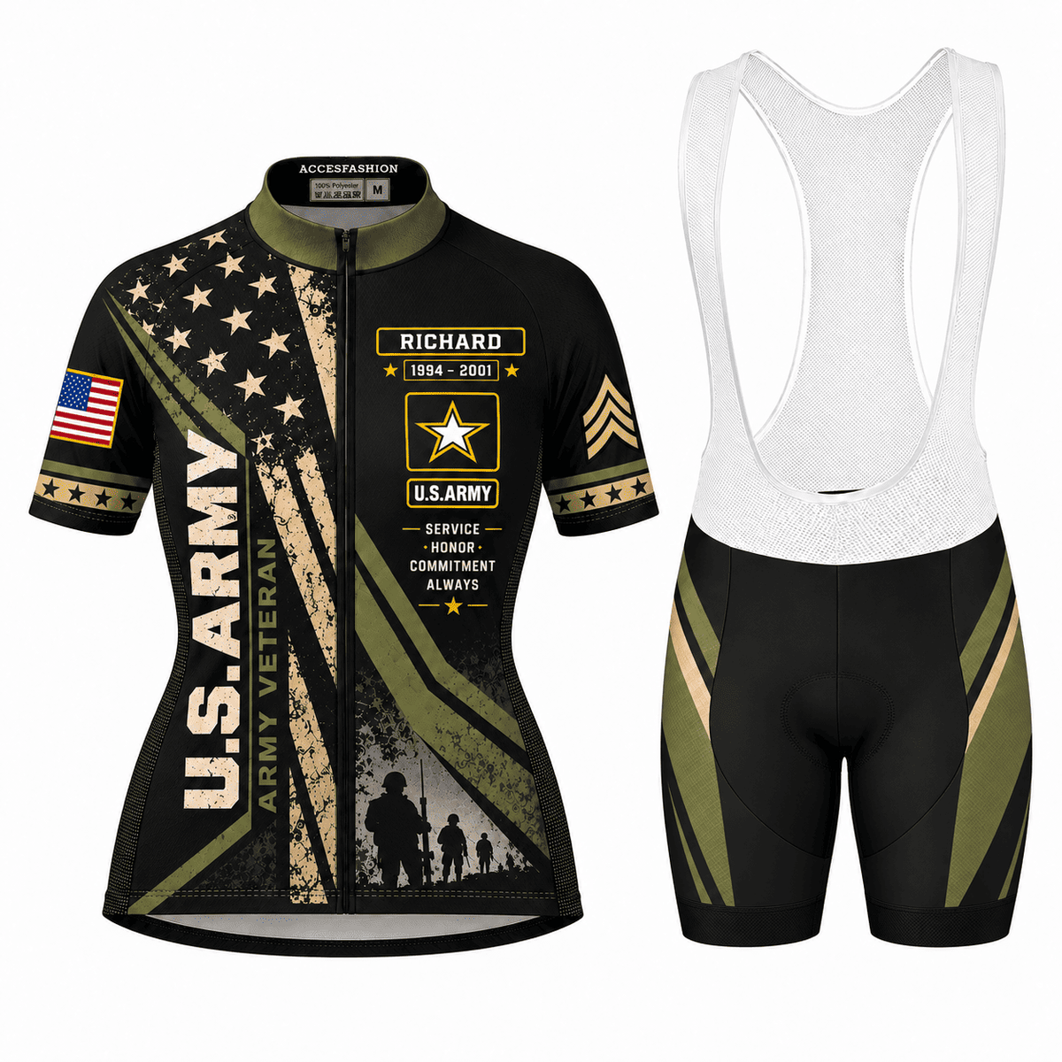 Personalized U.S. Army Veteran Cycling Kit – Custom Rank, Name & Years of Service
