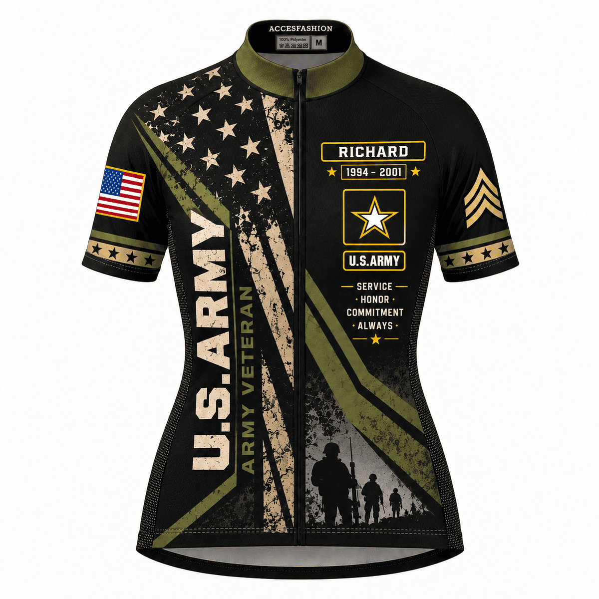 Personalized U.S. Army Veteran Cycling Kit – Custom Rank, Name & Years of Service
