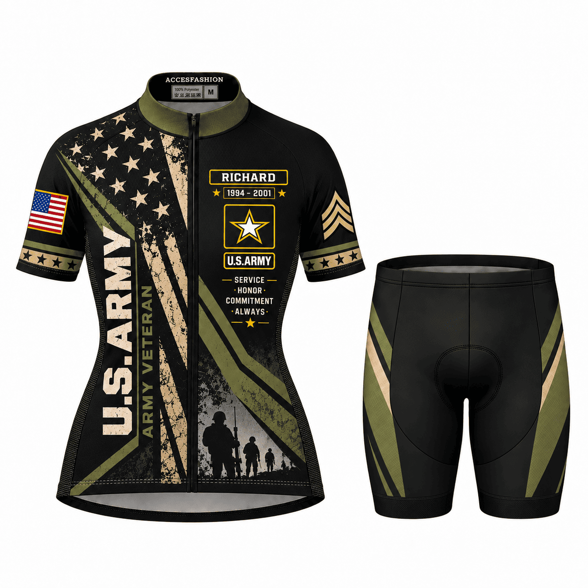 Personalized U.S. Army Veteran Cycling Kit – Custom Rank, Name & Years of Service