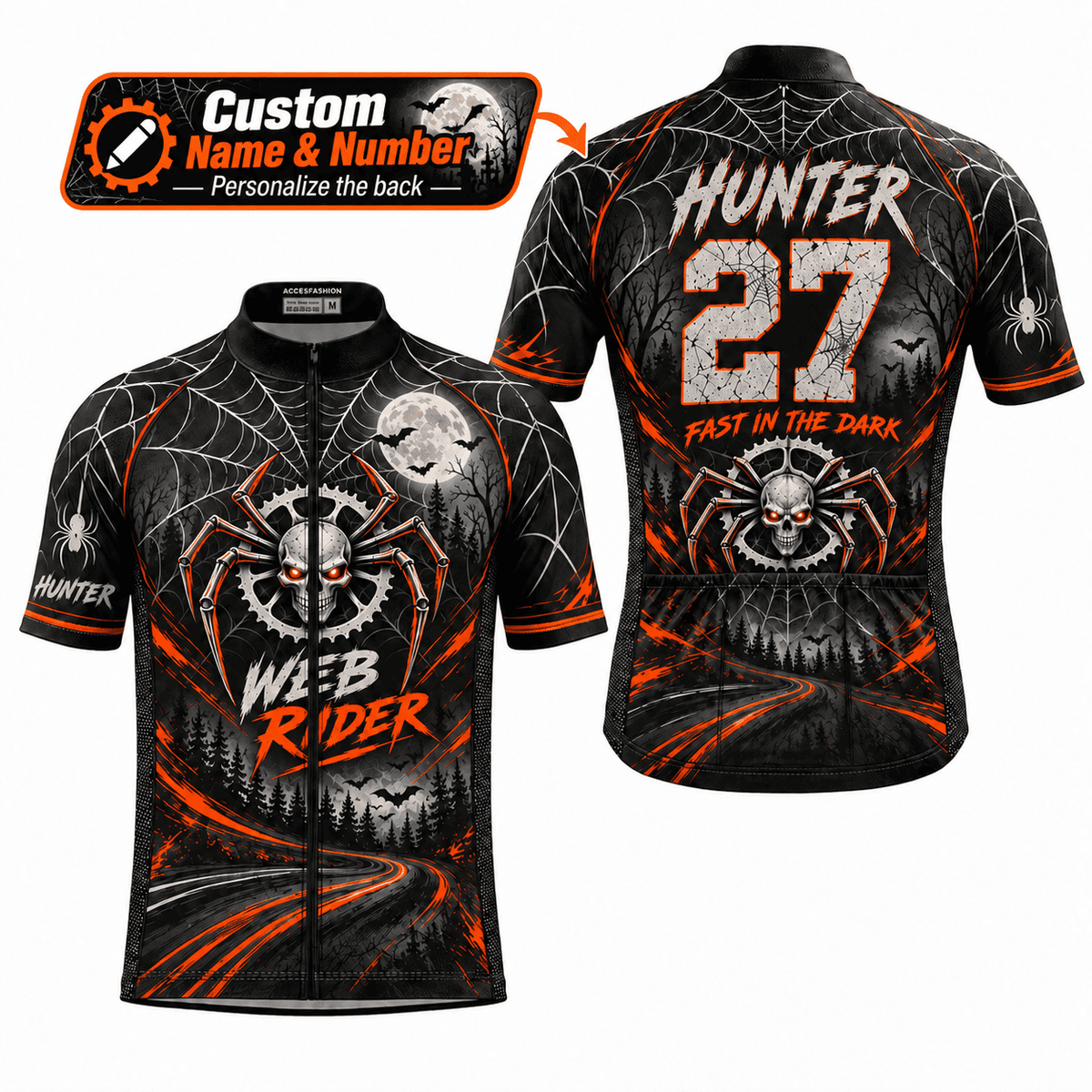 Personalized Web Rider Halloween Cycling Jersey & Kit – Custom Name & Number