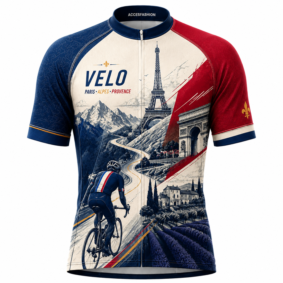 Men & Women Tour de France Inspired Cycling Jersey Kit, French Velo Bike