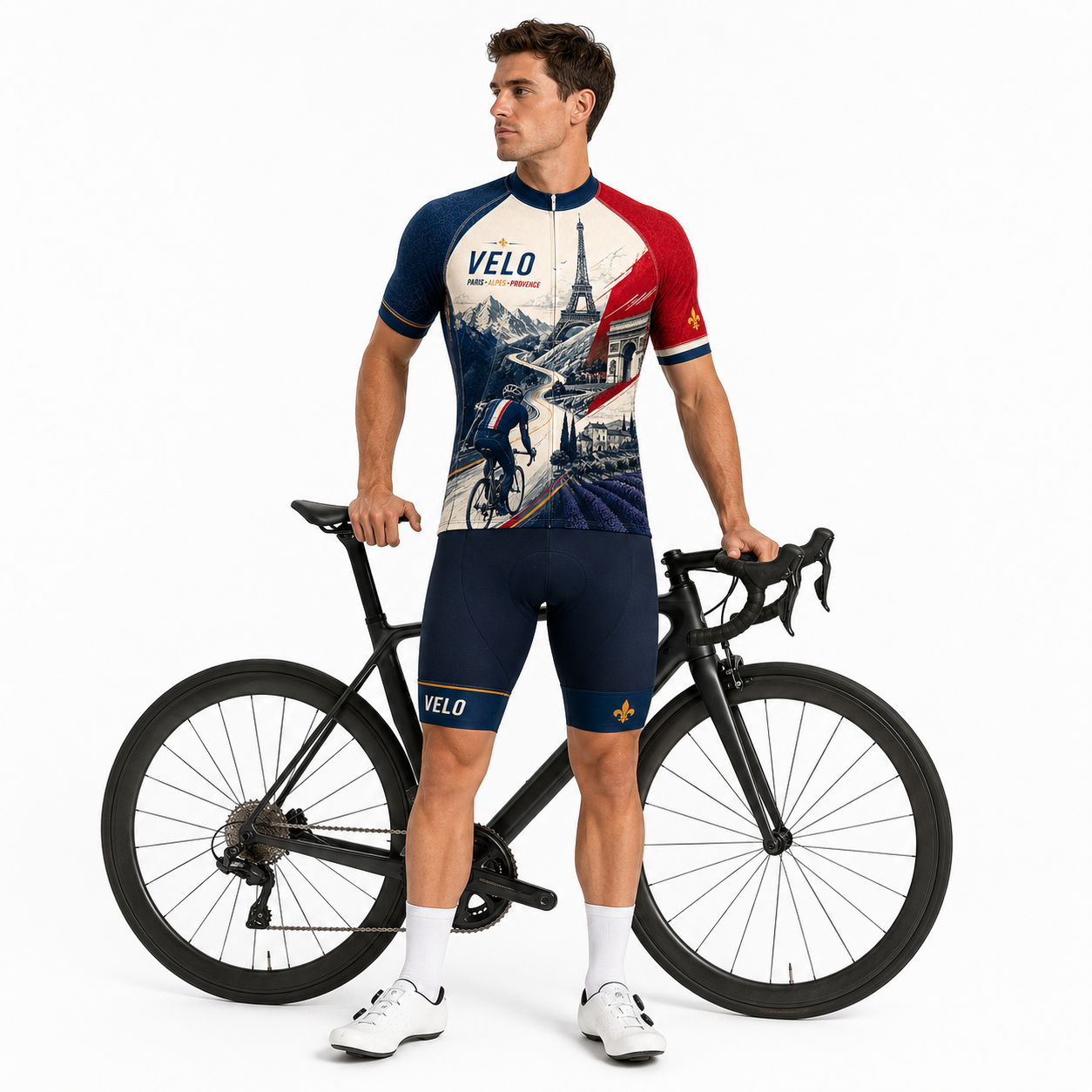 Men & Women Tour de France Inspired Cycling Jersey Kit, French Velo Bike