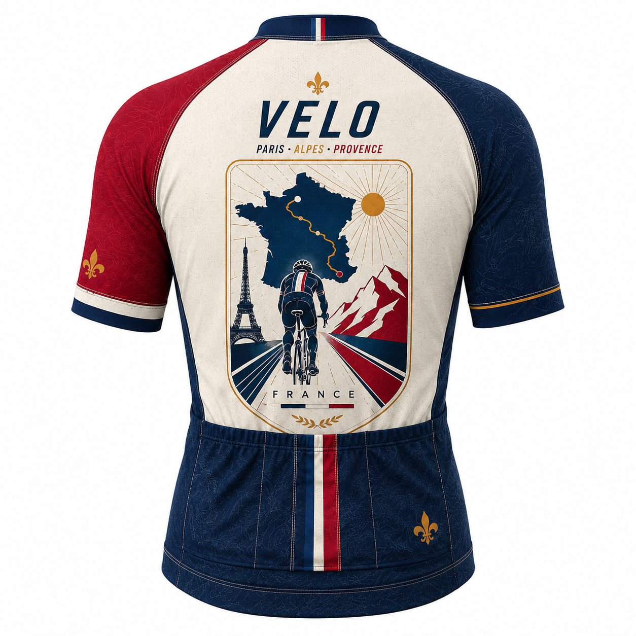 Men & Women Tour de France Inspired Cycling Jersey Kit, French Velo Bike