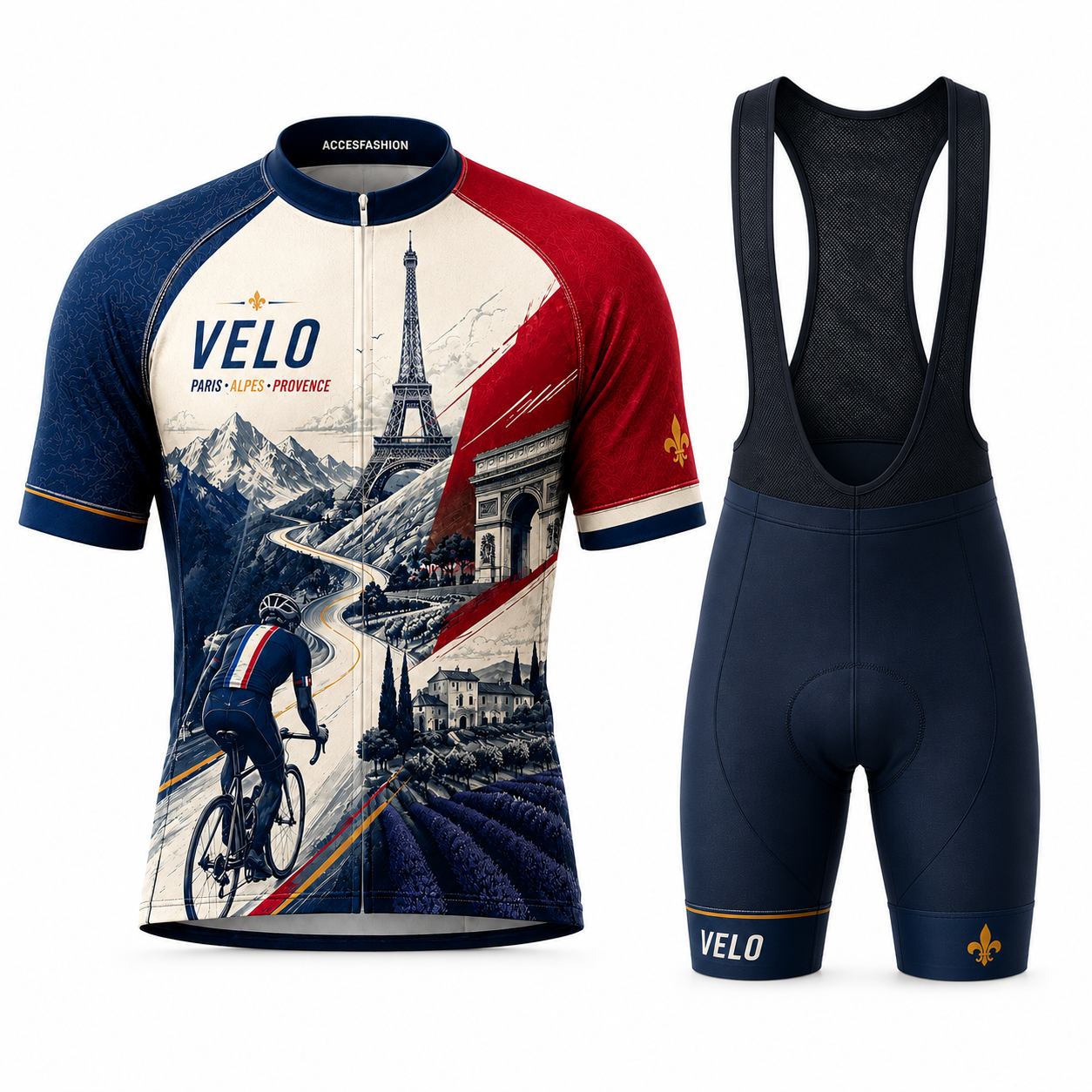 Men & Women Tour de France Inspired Cycling Jersey Kit, French Velo Bike