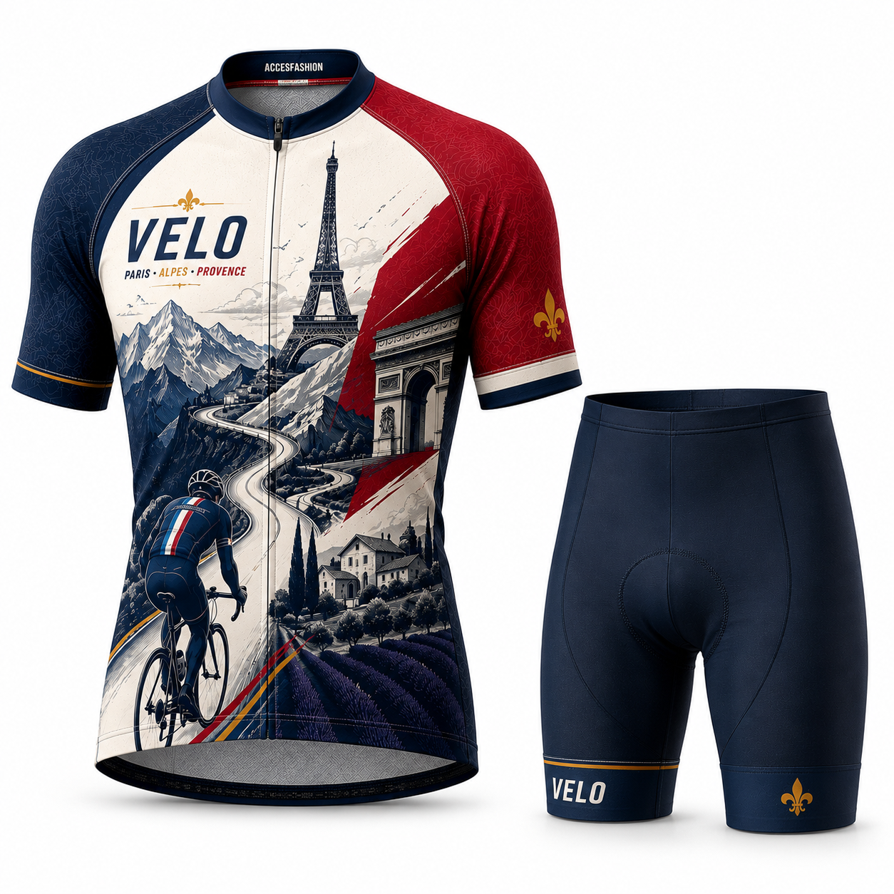 Men & Women Tour de France Inspired Cycling Jersey Kit, French Velo Bike