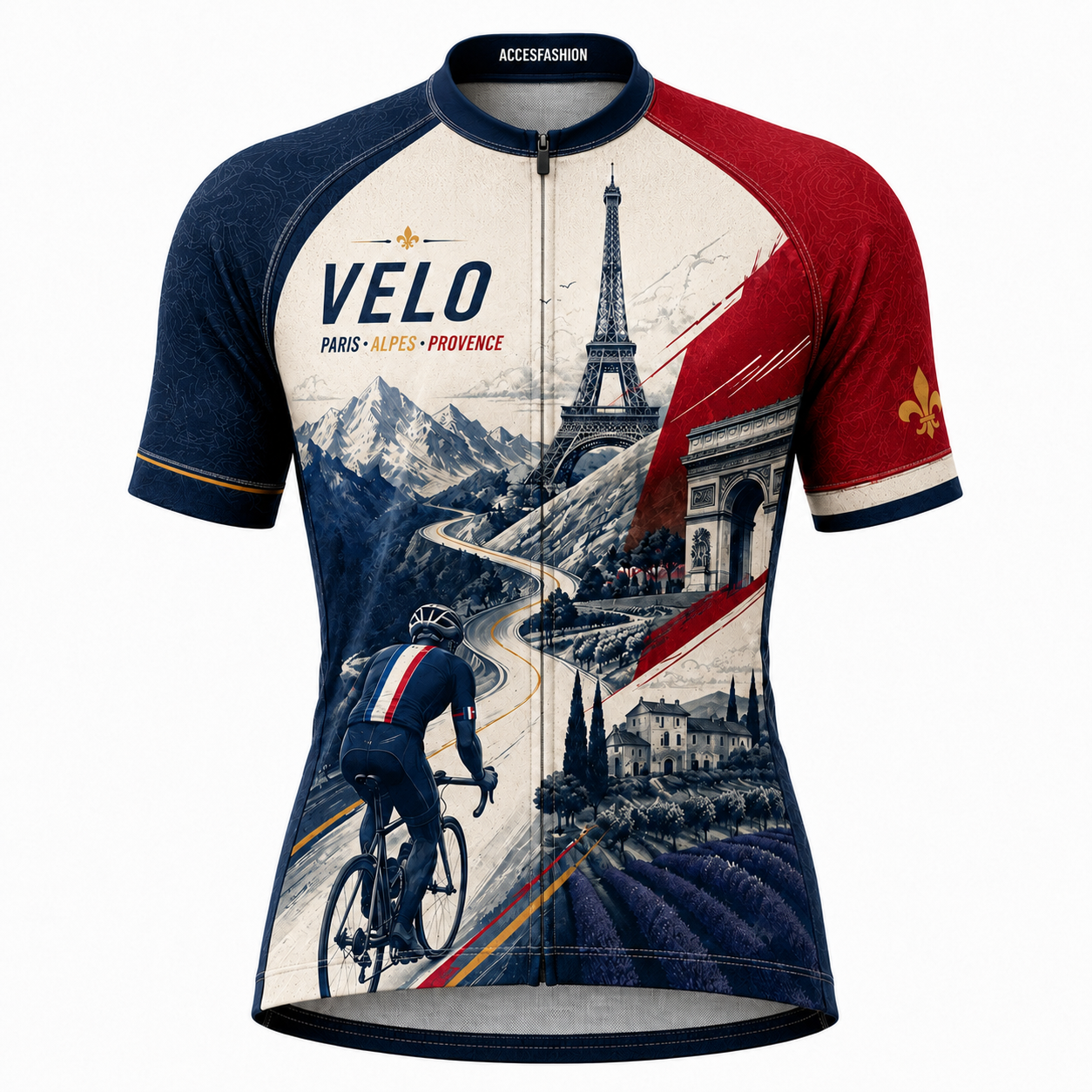 Men & Women Tour de France Inspired Cycling Jersey Kit, French Velo Bike