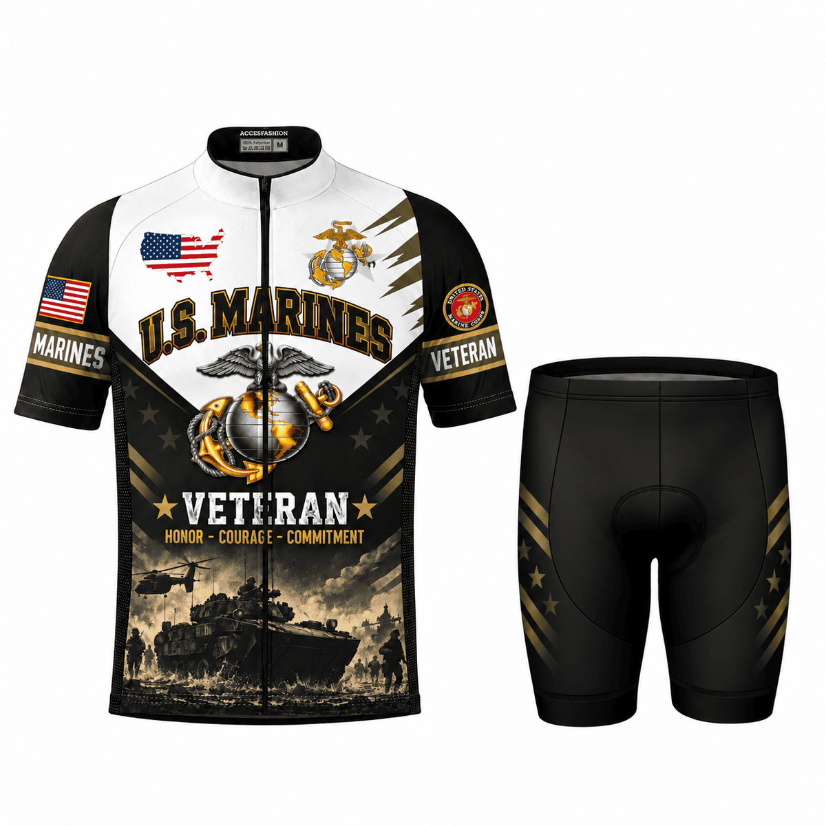 U.S. Marines Veteran Cycling Kit – Honor Courage Commitment Jersey & Shorts