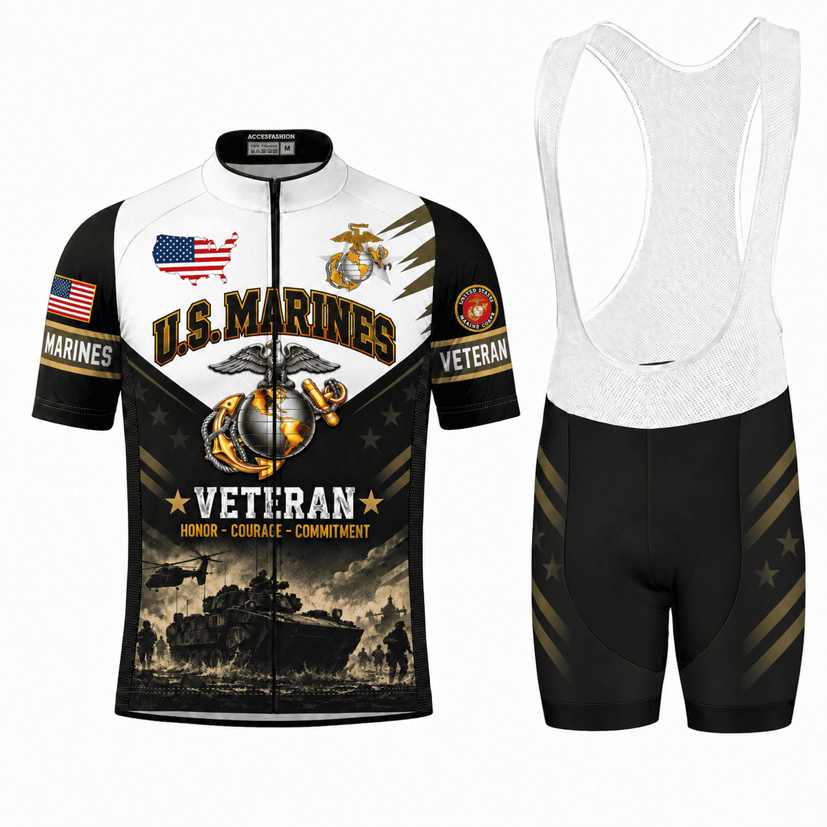 U.S. Marines Veteran Cycling Kit – Honor Courage Commitment Jersey & Shorts