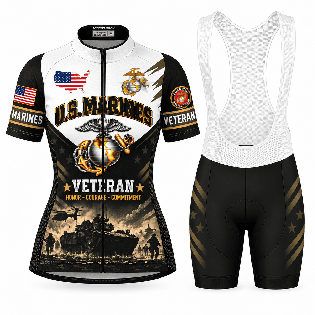 U.S. Marines Veteran Cycling Kit – Honor Courage Commitment Jersey & Shorts