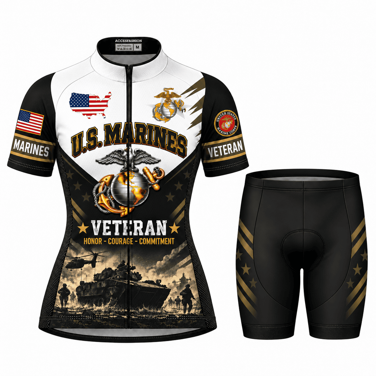 U.S. Marines Veteran Cycling Kit – Honor Courage Commitment Jersey & Shorts