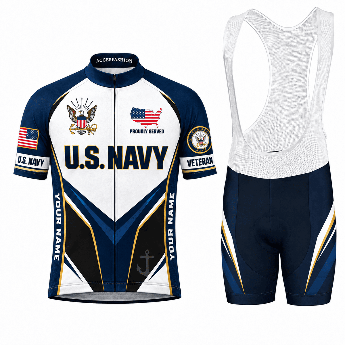 U.S. Navy Veteran Personalized Cycling Kit – Custom Name Side Panels