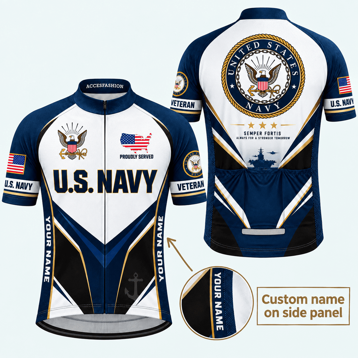 U.S. Navy Veteran Personalized Cycling Kit – Custom Name Side Panels
