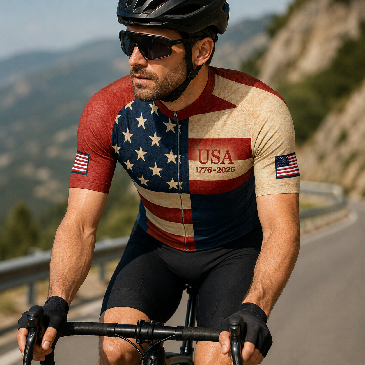 Men’s USA 250th Anniversary Cycling Jersey – Patriotic American Flag Design