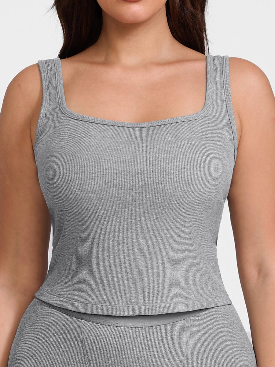 Modal Ribbed Wide Strap Scoop Neck Tank Top Breathable