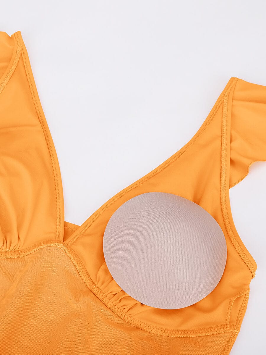 Ruffled One Piece V Neck Lace Up Swimsuit