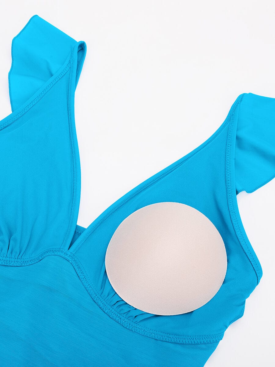 Ruffled One Piece V Neck Lace Up Swimsuit