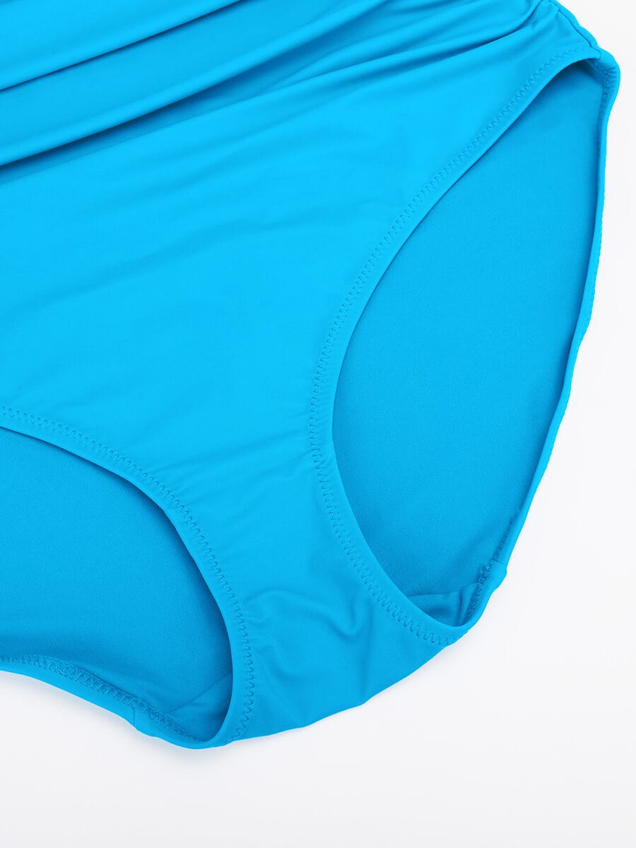 Ruffled One Piece V Neck Lace Up Swimsuit