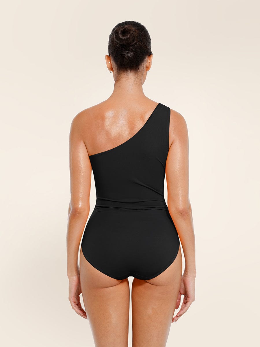 One Shoulder One Piece Ruched Support Chest Swimwear