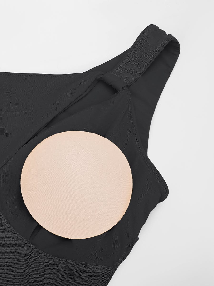 One Shoulder One Piece Ruched Support Chest Swimwear