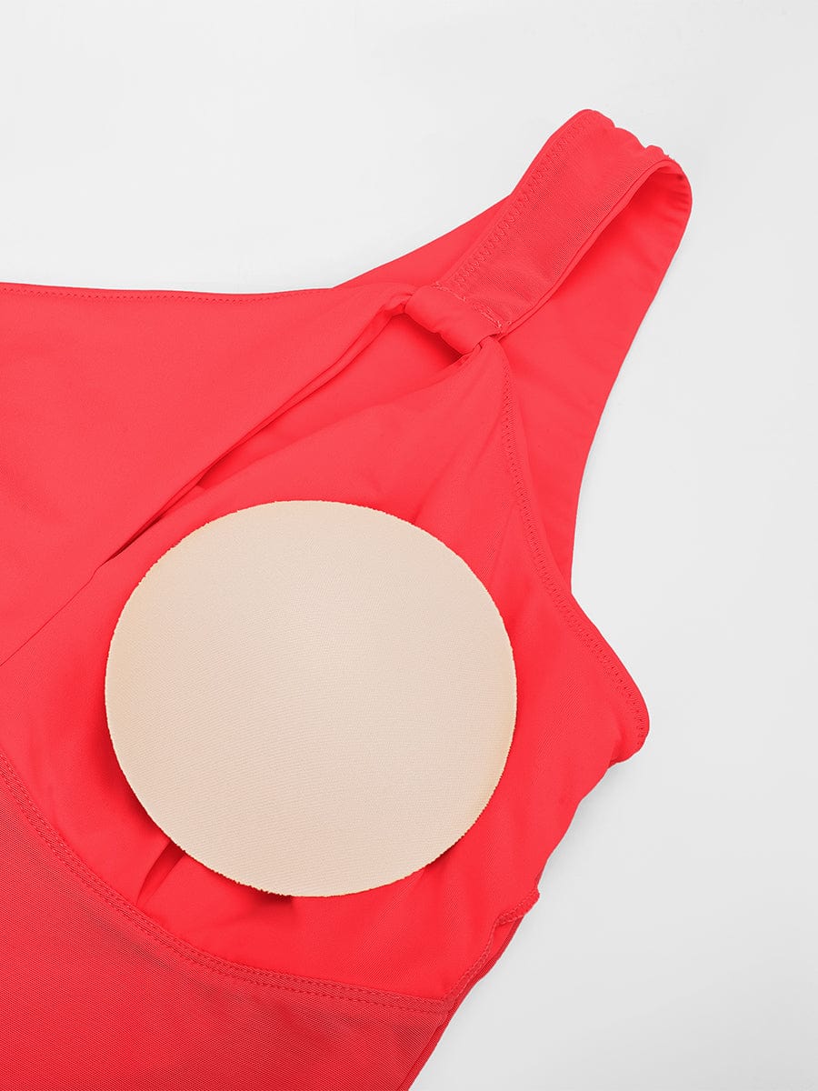 One Shoulder One Piece Ruched Support Chest Swimwear