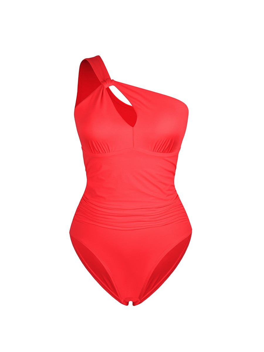 One Shoulder One Piece Ruched Support Chest Swimwear