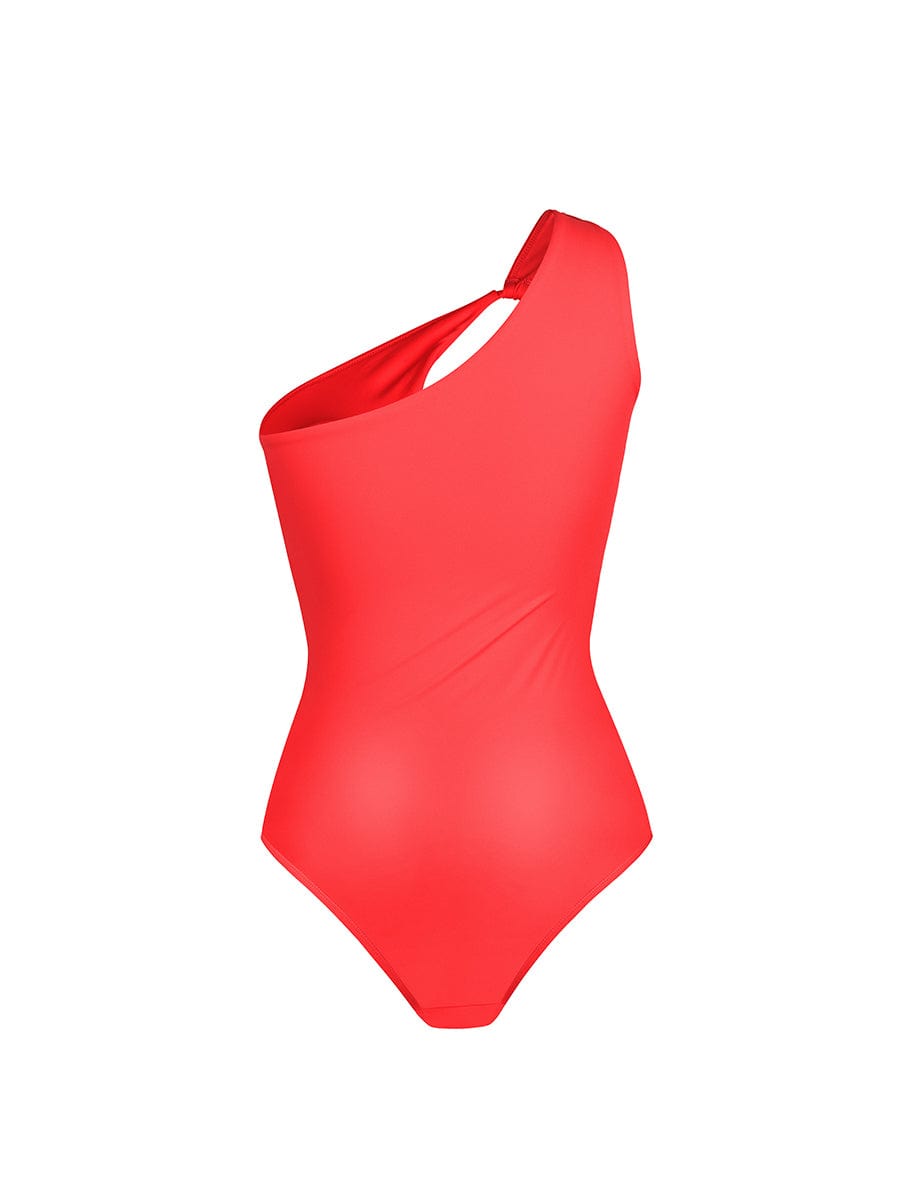 One Shoulder One Piece Ruched Support Chest Swimwear