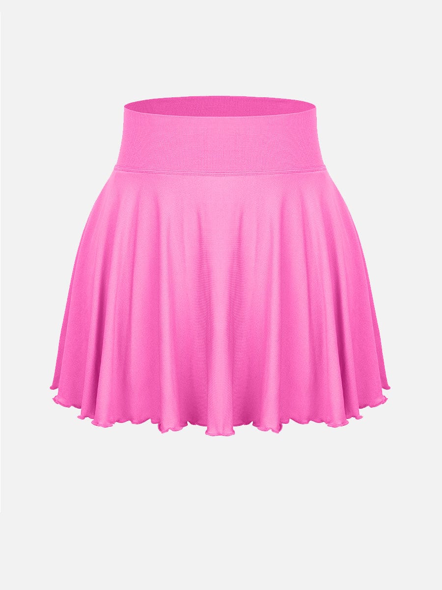 Mid-Waist A Line Skirt Flared Ruffle Hem Built in Shorts with Pockets