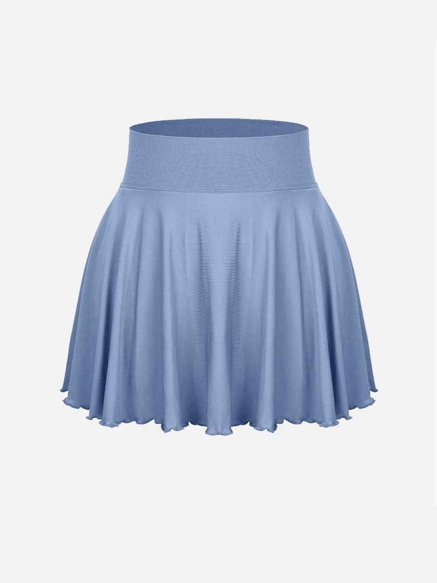 Mid-Waist A Line Skirt Flared Ruffle Hem Built in Shorts with Pockets