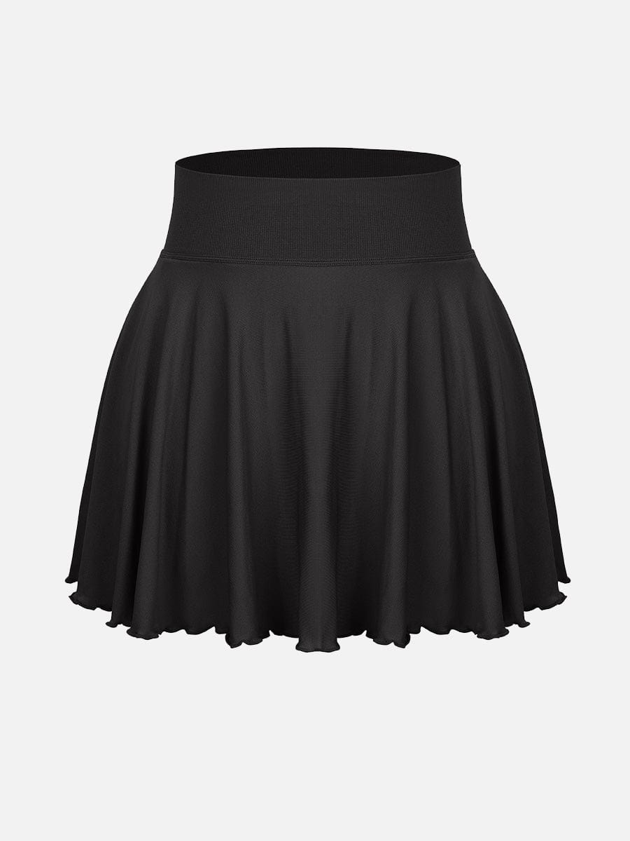 Mid-Waist A Line Skirt Flared Ruffle Hem Built in Shorts with Pockets