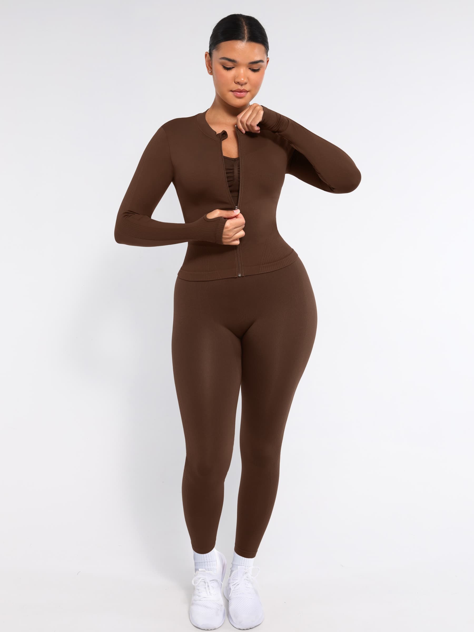 Seamless Full Zipper Running Top with Thumb Holes