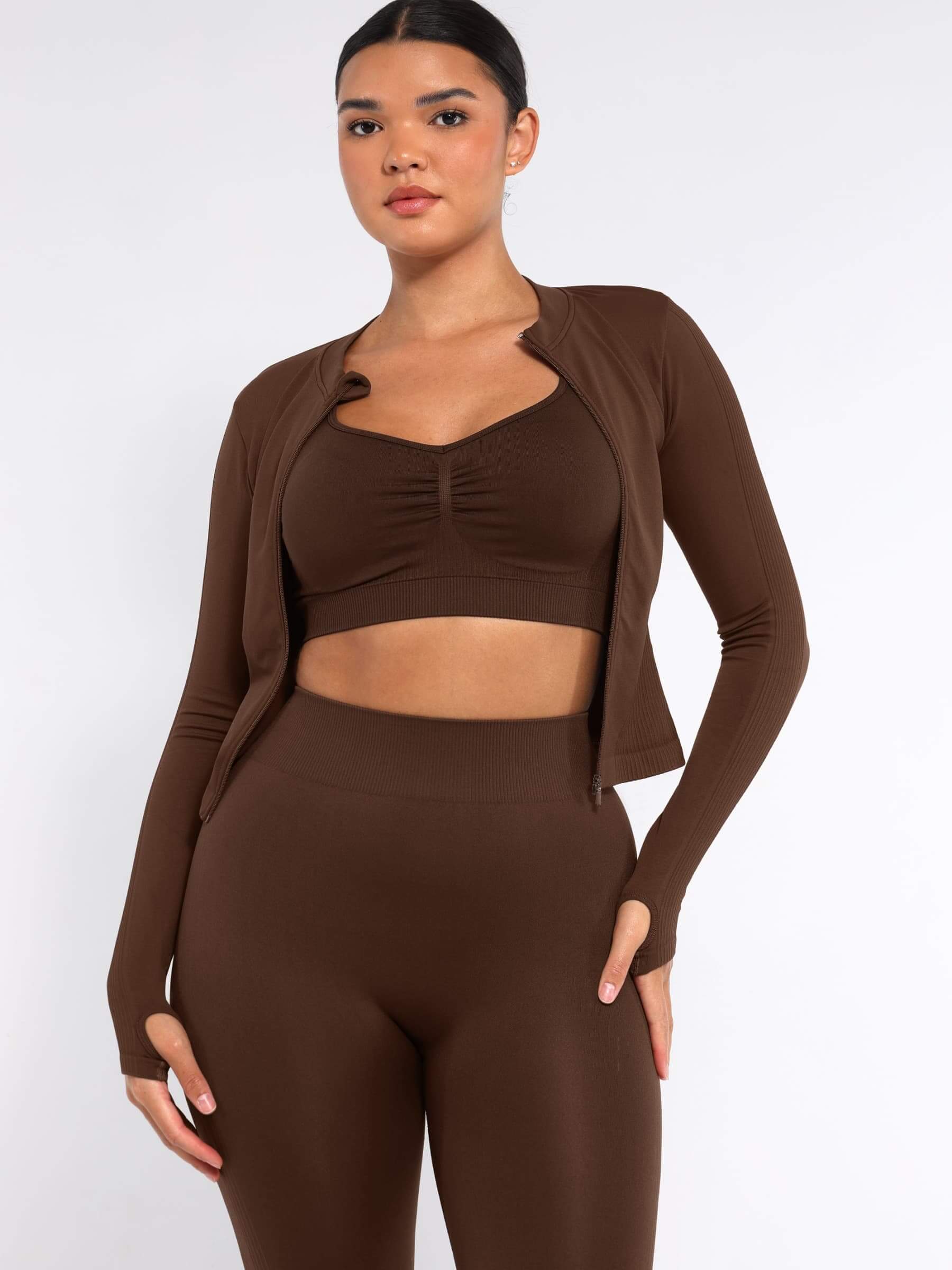 Seamless Full Zipper Running Top with Thumb Holes