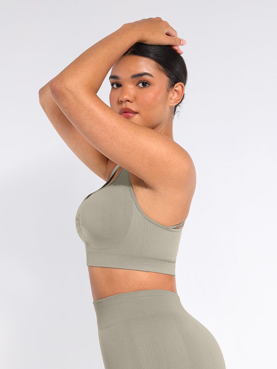 Seamless Bust Support Racerback Sports Bra with Removable Cups