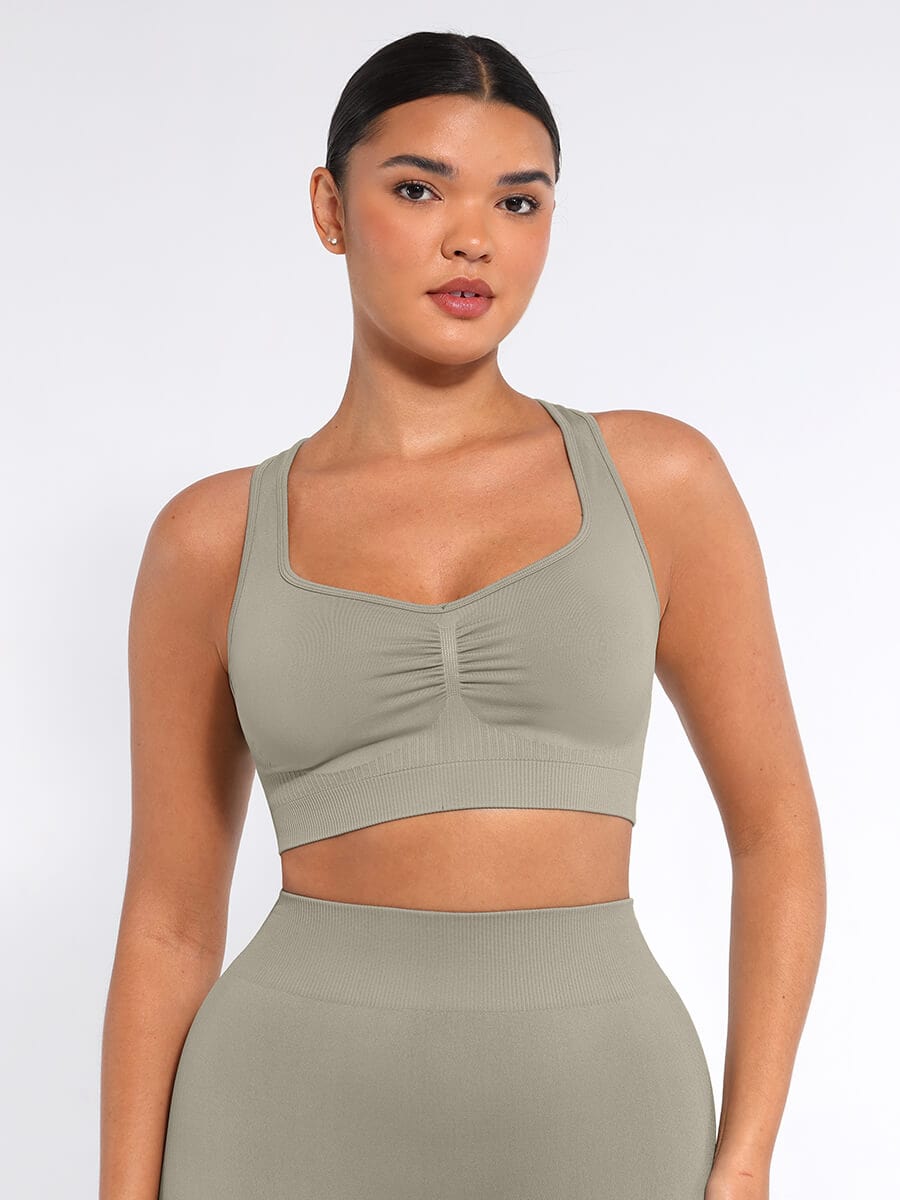 Seamless Bust Support Racerback Sports Bra with Removable Cups