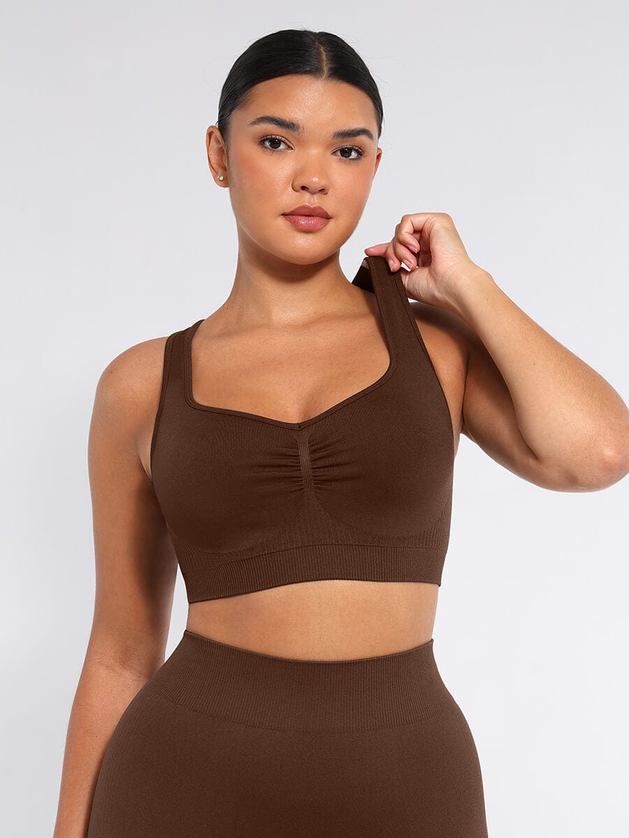 Seamless Bust Support Racerback Sports Bra with Removable Cups