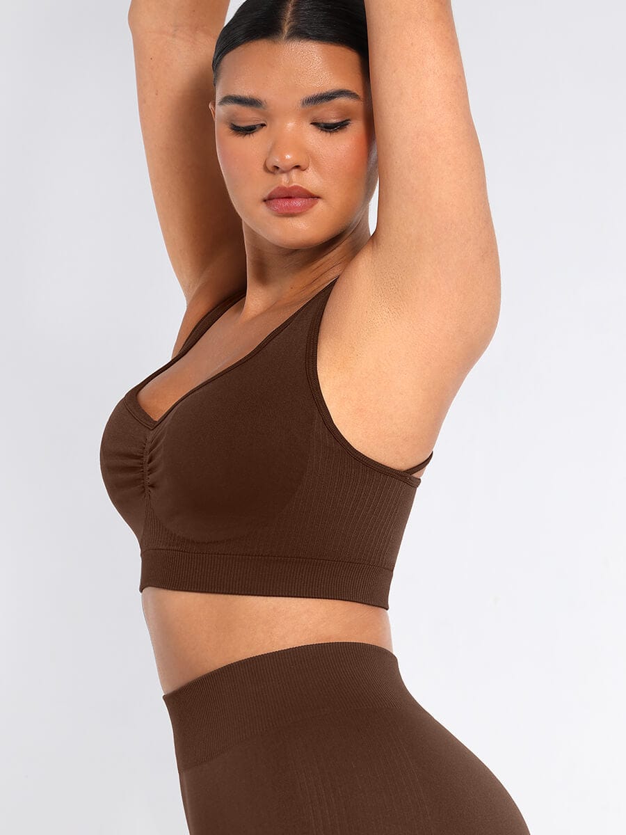 Seamless Bust Support Racerback Sports Bra with Removable Cups