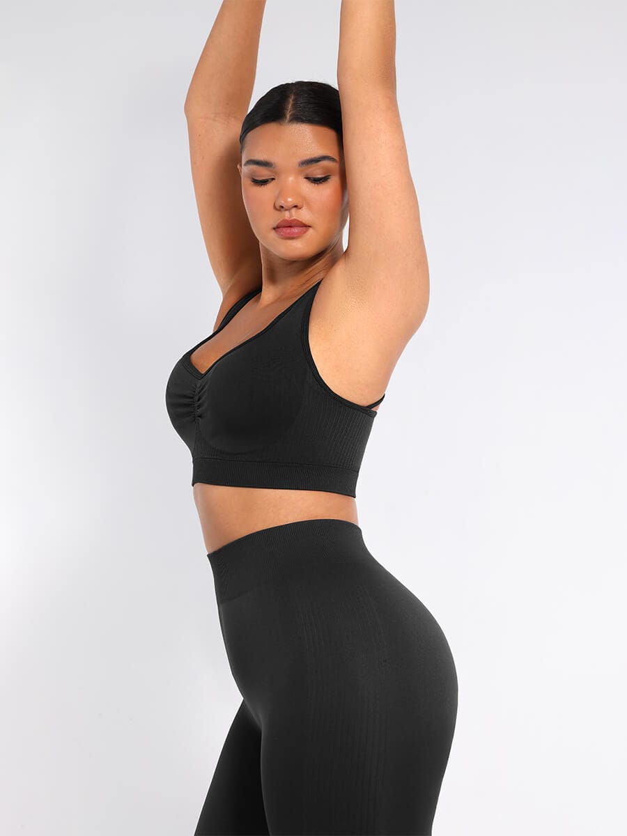 Seamless Bust Support Racerback Sports Bra with Removable Cups