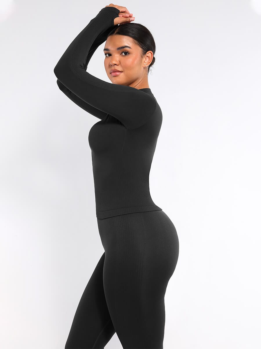 Seamless Full Zipper Running Top with Thumb Holes