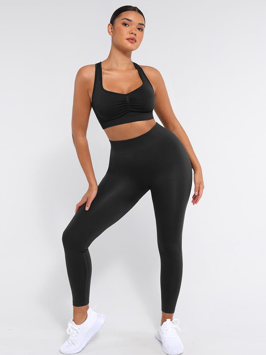 Seamless Bust Support Racerback Sports Bra with Removable Cups