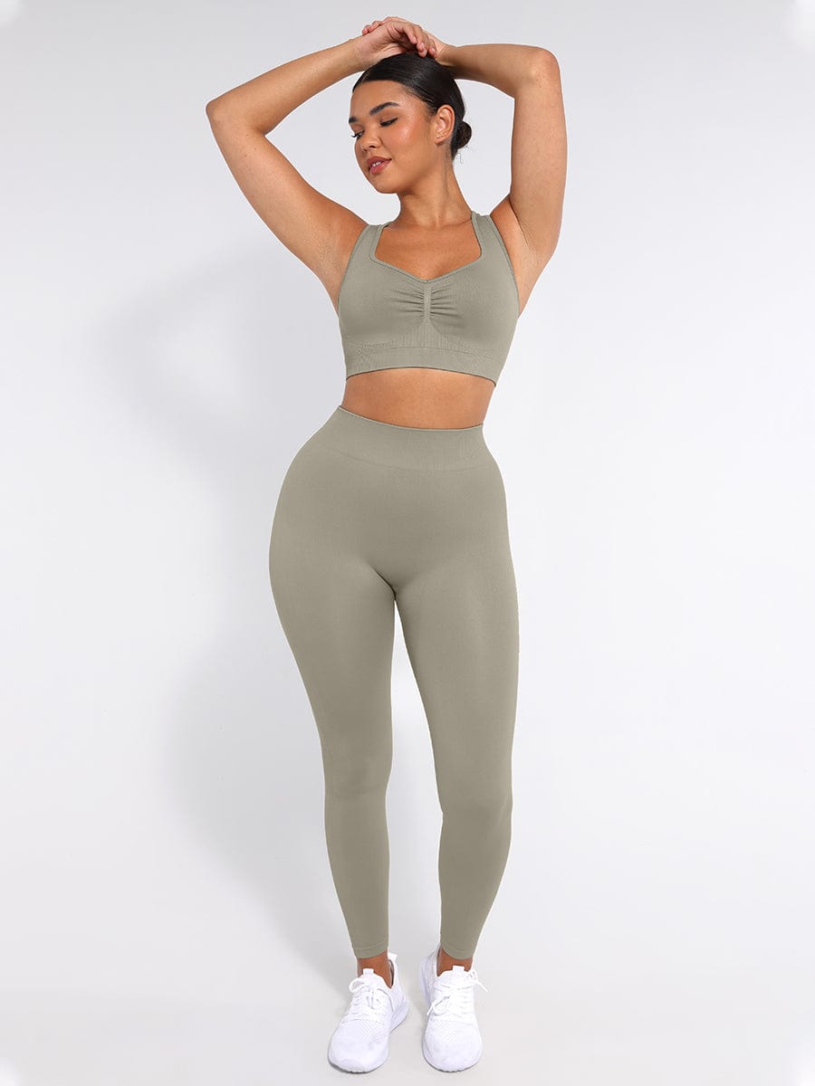 Seamless Bust Support Racerback Sports Bra with Removable Cups