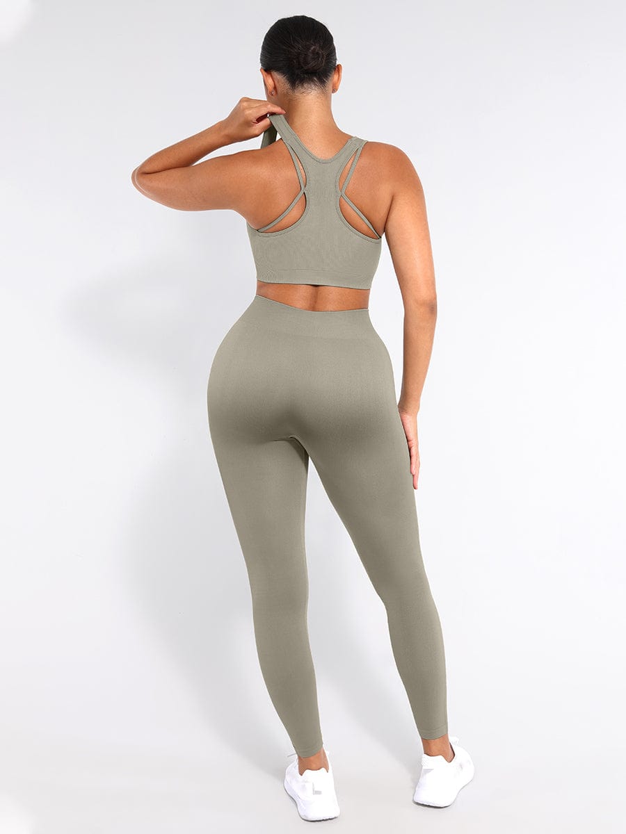 Seamless Bust Support Racerback Sports Bra with Removable Cups