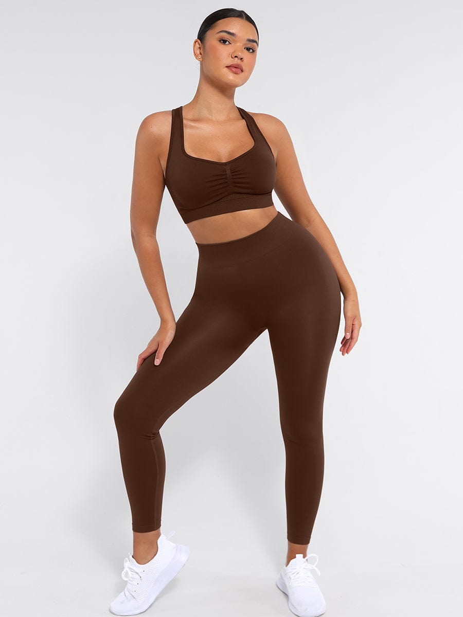 Seamless Bust Support Racerback Sports Bra with Removable Cups
