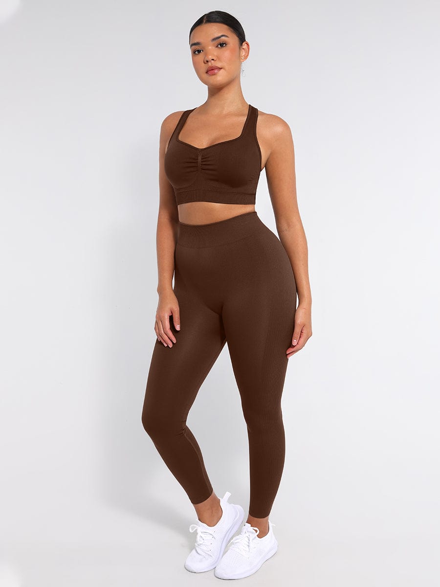 Seamless Bust Support Racerback Sports Bra with Removable Cups