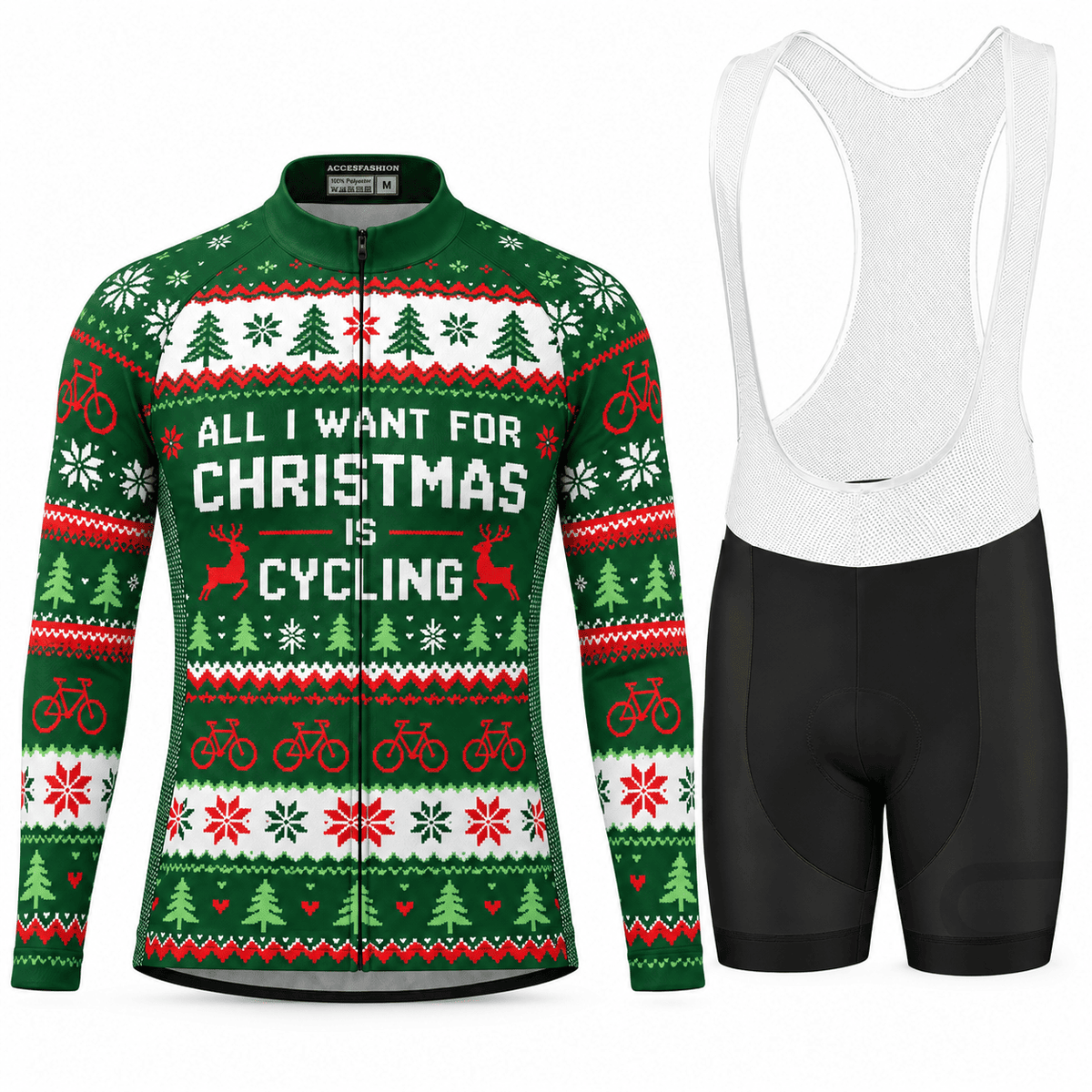 All I Want for Christmas Is Cycling Jersey & Kit Men Long Sleeve Bib Shorts Kit