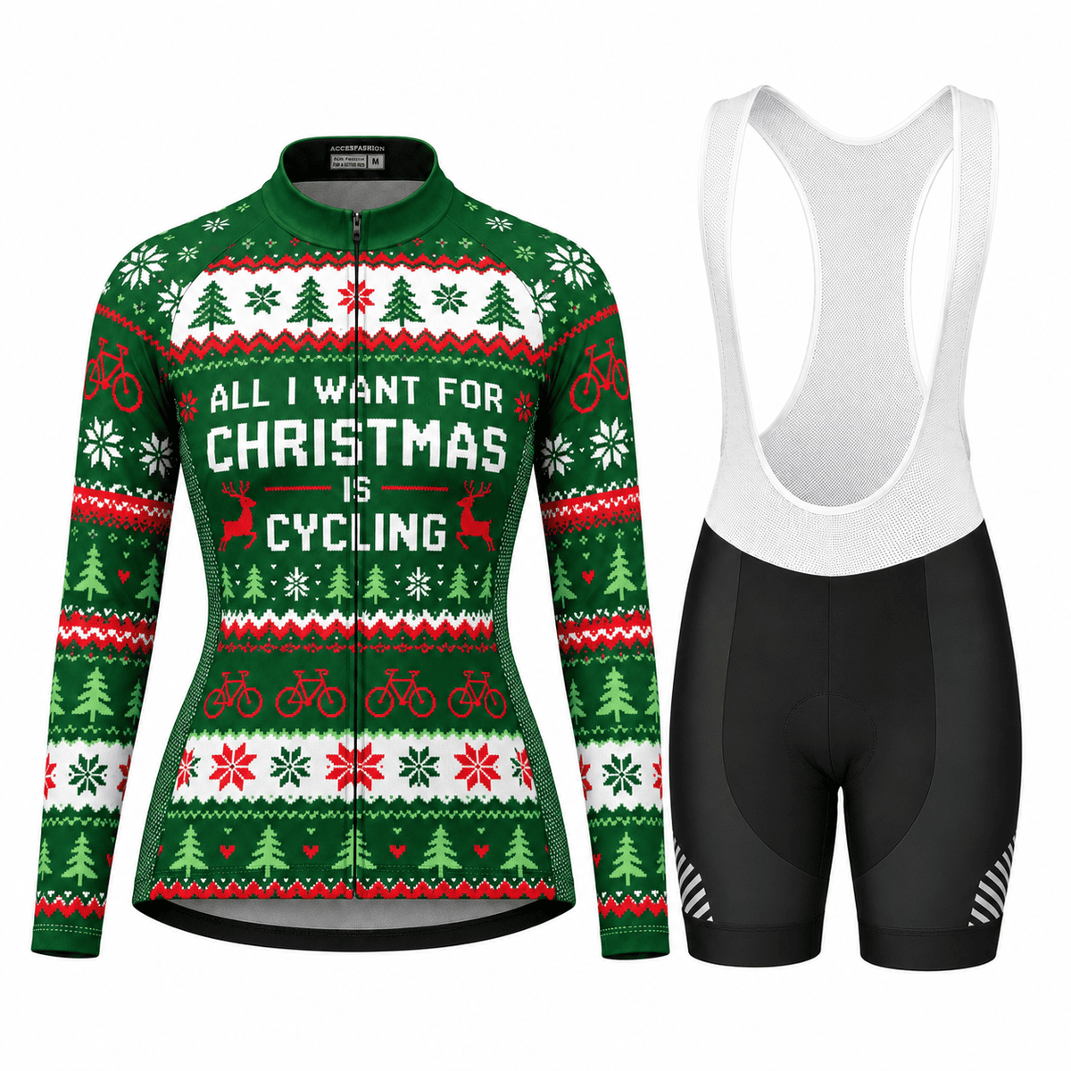 All I Want for Christmas Is Cycling Jersey & Kit Women Long Sleeve Bib Shorts Kit