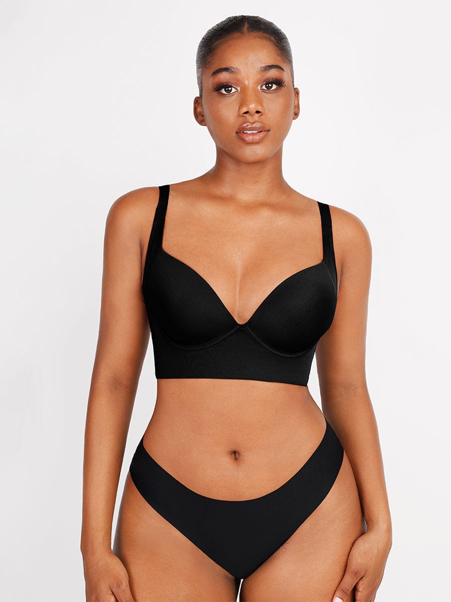 Black Underwire Push-Up Sculpting Uplift Hide Back Fat Full Coverage Bra