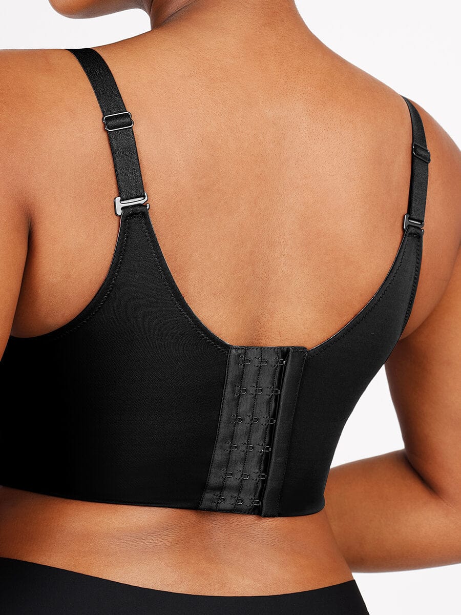 Black Underwire Push-Up Sculpting Uplift Hide Back Fat Full Coverage Bra