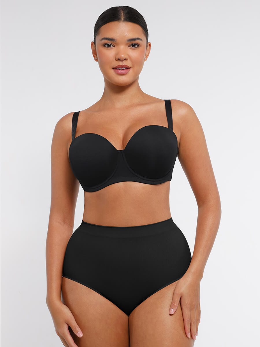 Strapless Non-slip Gathering Bust Support Underwire 1/2 Cup Bra