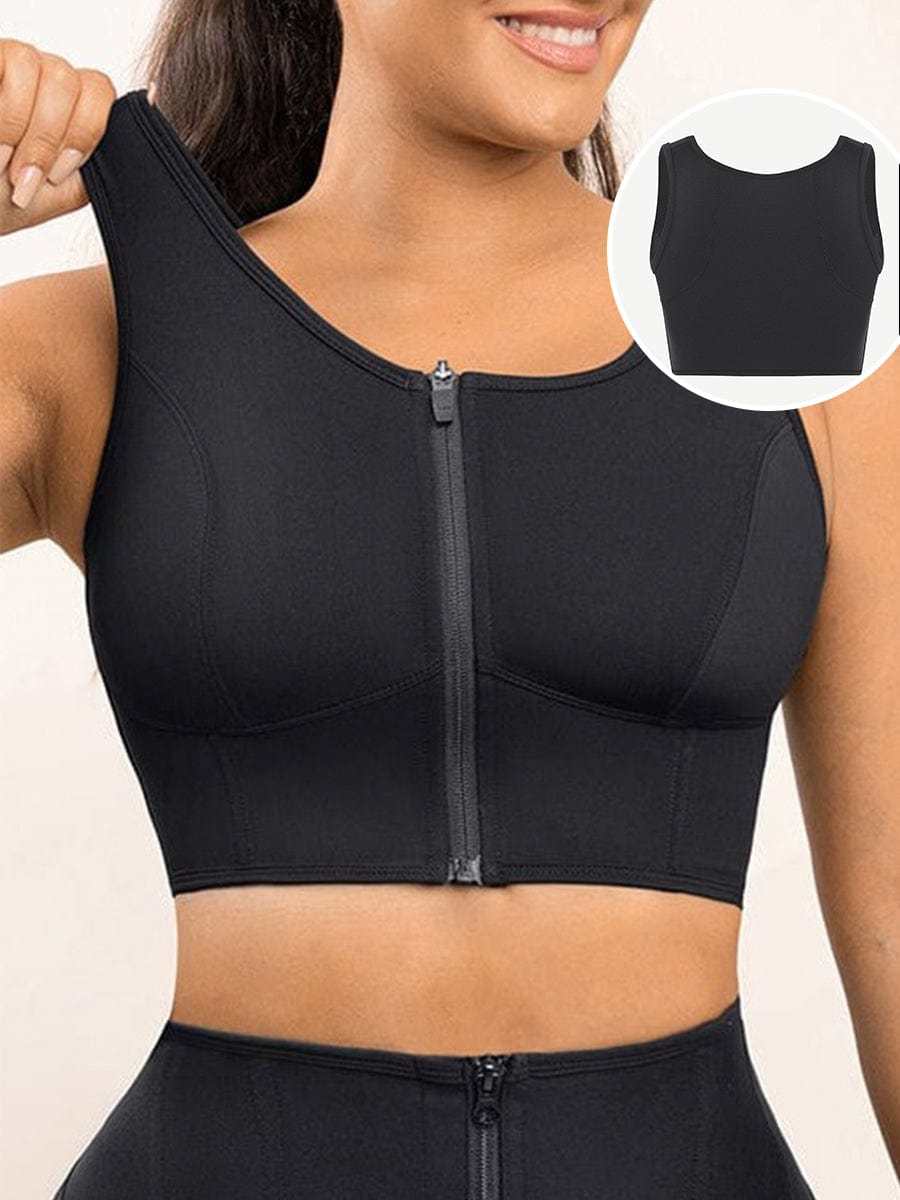 Zipper Sports Shockproof Bra Crop With Four steel Boning