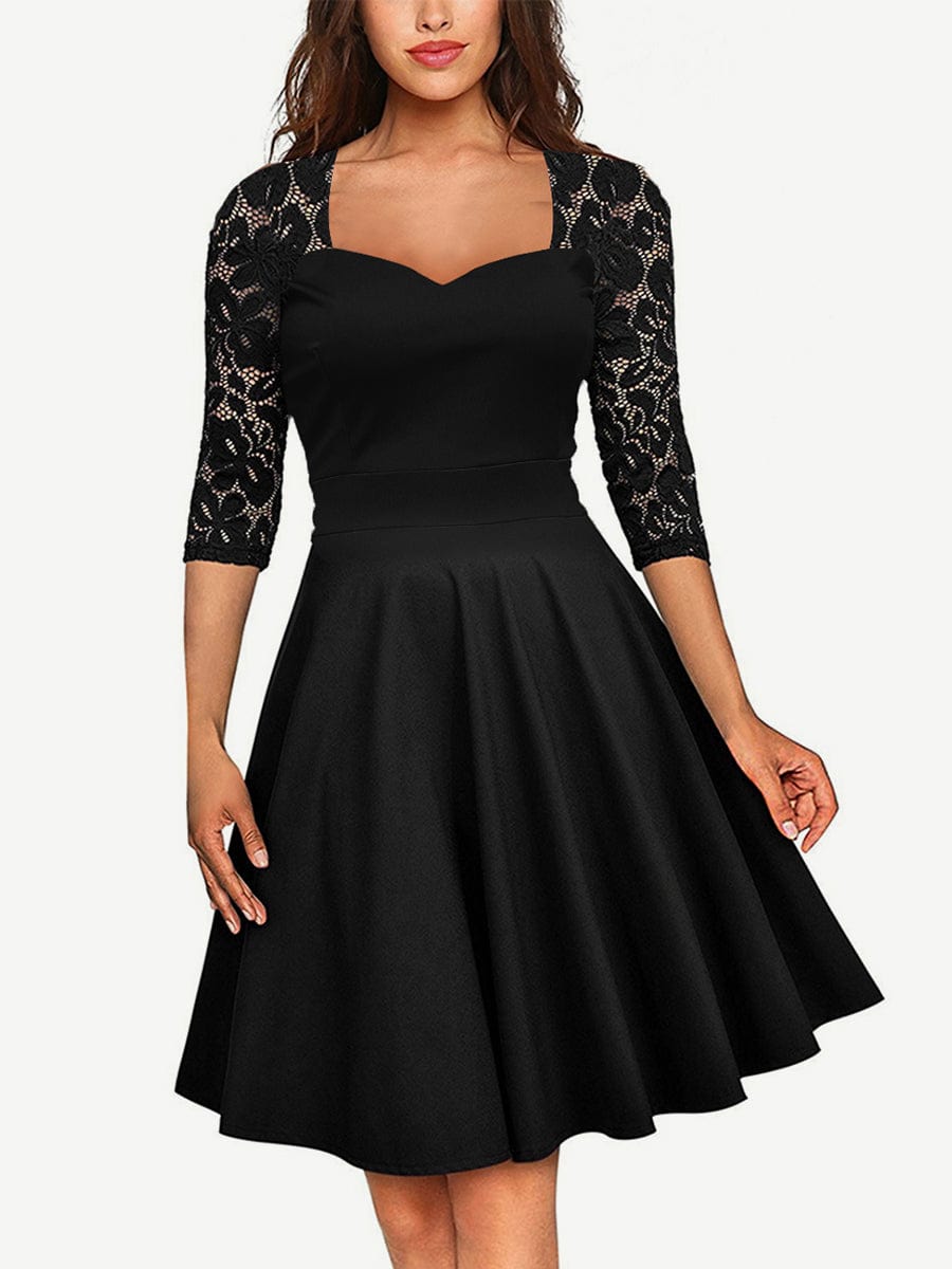 Women's V-Neck Stitching Lace Plus Size Dress